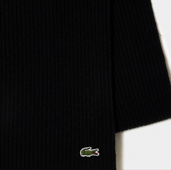 Lacoste Unisex Ribbed Wool Scarf- Color Black-NWT - Picture 2 of 3